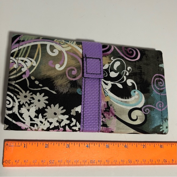Coupon organizer file holder fabric purple green floral hook & loop closure - Picture 5 of 7